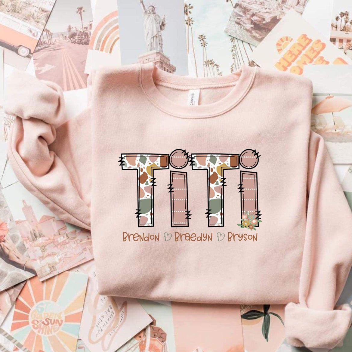 Boho Spring Mama, Aunt, Grandma, etc. with kids names tee